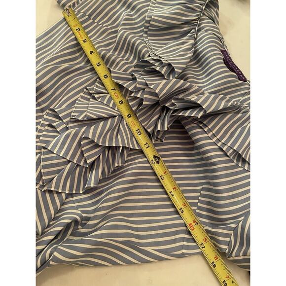 Ralph Lauren Collection Purple Label Blue Pinstripe Ruffle Silk Blouse Runway L - Picture 12 of 12